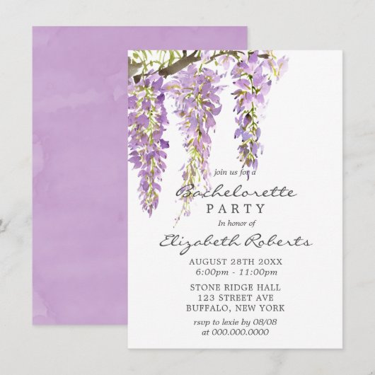 Invitation Purple Lavender Pastel Wisteria Bachelorette Party (Devant / Derrière)