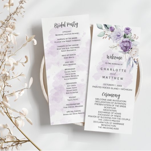 Invitation Purple Lavender Peonies Floral Wedding Program
