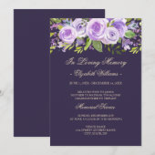 Invitation Purple Lavender Rose Floral Memorial Service (Devant / Derrière)