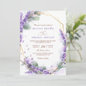 Invitation Purple Lavender Rustic Floral QR Code Wedding (Debout devant)
