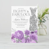 Invitation Purple Lavender & Silver 80e fête d'anniversaire (Debout devant)