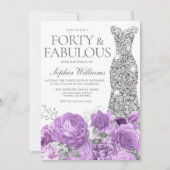 Invitation Purple Lavender & Silver Gown fête de 40e annivers (Devant)
