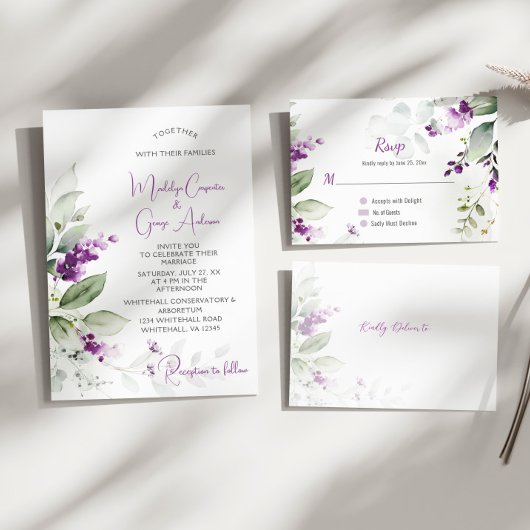 Invitation Purple Lavender Stems Mariage verdoyant
