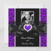 Invitation Purple Leopard Dentelle coeur photo Anniversaire f (Devant)