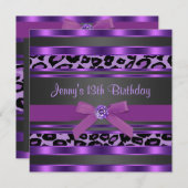 Invitation Purple Leopard Girls 13ème anniversaire (Devant / Derrière)