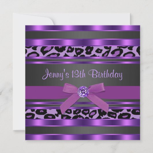 Invitation Purple Leopard Girls 13ème anniversaire (Devant)