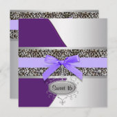 Invitation Purple Leopard Sweet 16 Anniversaire (Devant / Derrière)