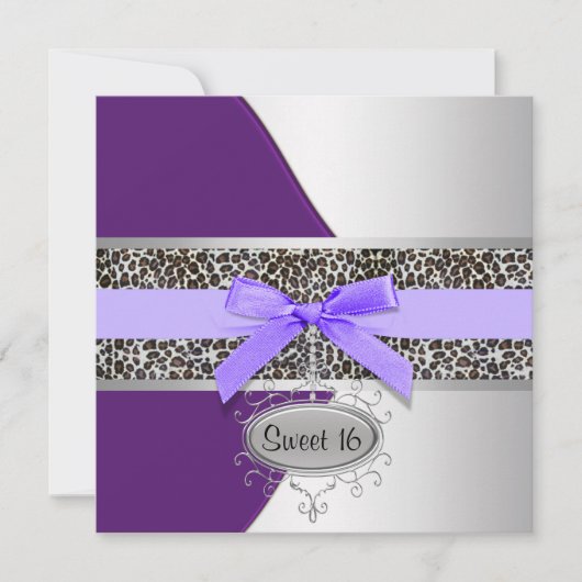 Invitation Purple Leopard Sweet 16 Anniversaire (Devant)