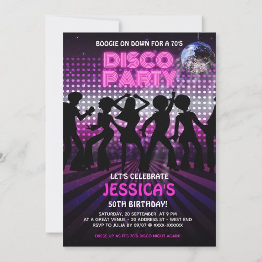 Invitation Purple les années 70 Disco Dancing (Devant)