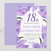 Invitation Purple Lilac 18ème Floral Elégant Anniversaire (Devant / Derrière)