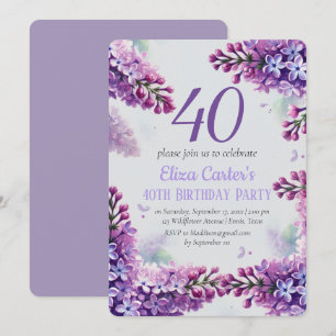 Invitation Purple Lilac 40ème Floral Elégant Anniversaire