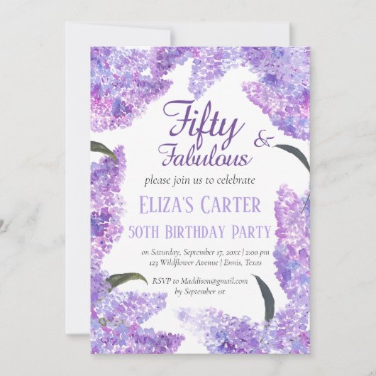 Invitation Purple Lilac 50ème Anniversaire Botanique Cinquant (Devant)
