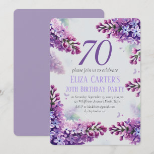 Invitation Purple Lilac 70ème Floral Elégant Anniversaire