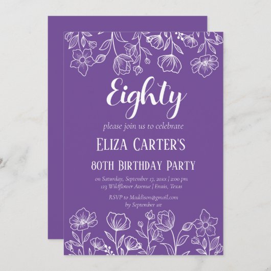 Invitation Purple Lilac 80e Huitième anniversaire floral élég (Devant / Derrière)