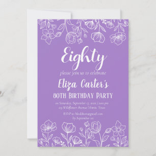Invitation Purple Lilac 80e Huitième anniversaire floral élég