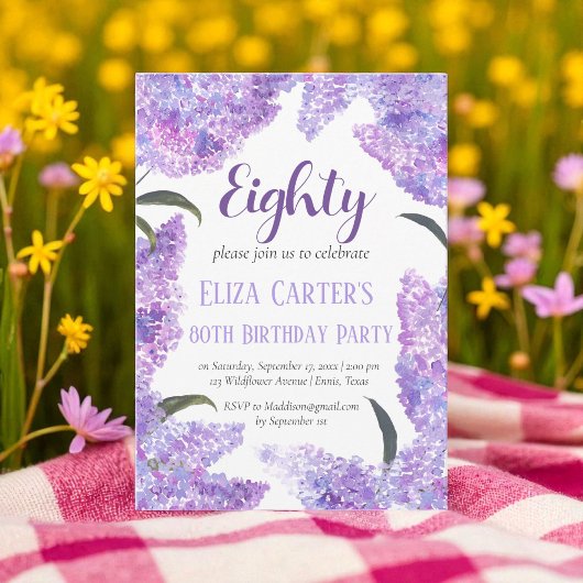 Invitation Purple Lilac 80e Huitième anniversaire floral élég