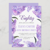 Invitation Purple Lilac 80ème Soixante-Dix Floral Elégant Ann (Devant / Derrière)