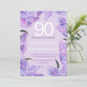 Invitation Purple Lilac 90ème Floral Elégant Anniversaire (Debout devant)