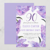 Invitation Purple Lilac 90ème Floral Elégant Anniversaire (Devant / Derrière)