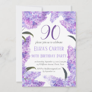 Invitation Purple Lilac 90ème Floral Elégant Anniversaire