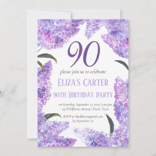 Invitation Purple Lilac 90ème Floral Elégant Anniversaire