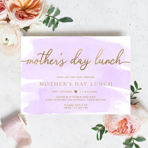 Invitation Purple Lilac Aquarelle Or Déjeuner de la fête des 