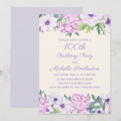 Invitation Purple Lilac Fleurs 100e anniversaire (Devant / Derrière)