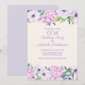 Invitation Purple Lilac Fleurs 60e fête d'anniversaire (Devant / Derrière)