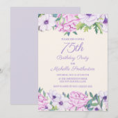 Invitation Purple Lilac Fleurs 75e fête d'anniversaire (Devant / Derrière)