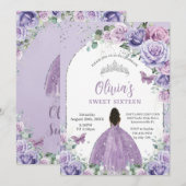 Invitation Purple Lilac Floral Brown fille douce 16 Anniversa (Devant / Derrière)