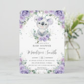 Invitation Purple Lilac Floral Cute Koala Baby shower (Debout devant)