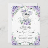 Invitation Purple Lilac Floral Cute Koala Baby shower (Devant)