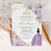 Purple Lilac Floral Princess Gold Quinceañera XV