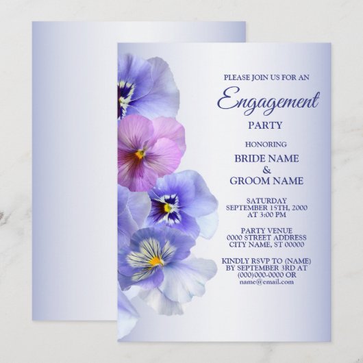 Invitation Purple Lilac Pansy Floral Rustic Engagement (Devant / Derrière)