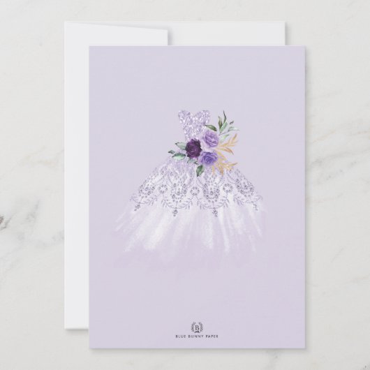 Invitation Purple Lilac Quinceañera Princesse Robe Merci (Dos)