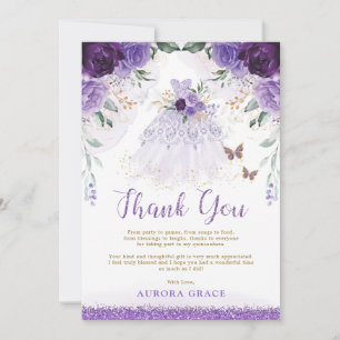 Invitation Purple Lilac Quinceañera Princesse Robe Merci
