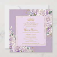 Purple Lilac Rose Floral Quinceanera Sweet 16 Or