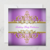 Invitation Purple Lilac White Gold Silver fête d'anniversaire (Devant)