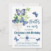 Invitation Purple lilas & papillon bleu thème 6e anniversaire (Devant)