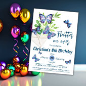 Invitation Purple lilas & papillon bleu thème 8e anniversaire
