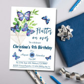 Invitation Purple lilas & papillon bleu thème 9e anniversaire