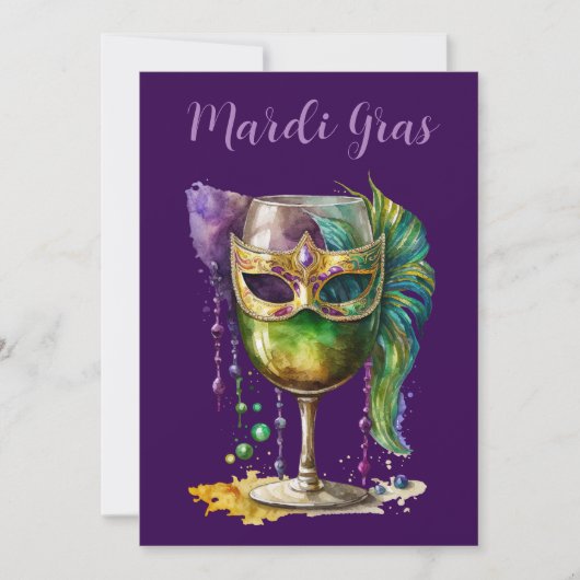 Invitation Purple Mardi Gras Mask (Devant)