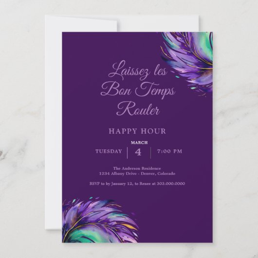 Invitation Purple Mardi Gras Mask (Dos)