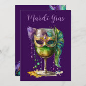Invitation Purple Mardi Gras Mask (Devant / Derrière)