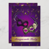 Invitation Purple Mardi Gras Masque Masquerade Party Invitati (Devant / Derrière)