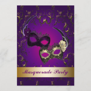 Invitation Purple Mardi Gras Masque Masquerade Party Invitati