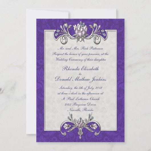 Invitation Purple Mariage damassé (Devant)