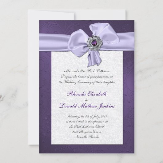 Invitation Purple Mariage damassé (Devant)