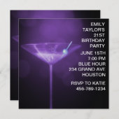 Invitation Purple Martini femmes violet fête du 21e anniversa (Devant / Derrière)