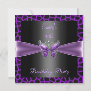 Invitation Purple Mauve Black Butterfly 30e fête d'anniversai